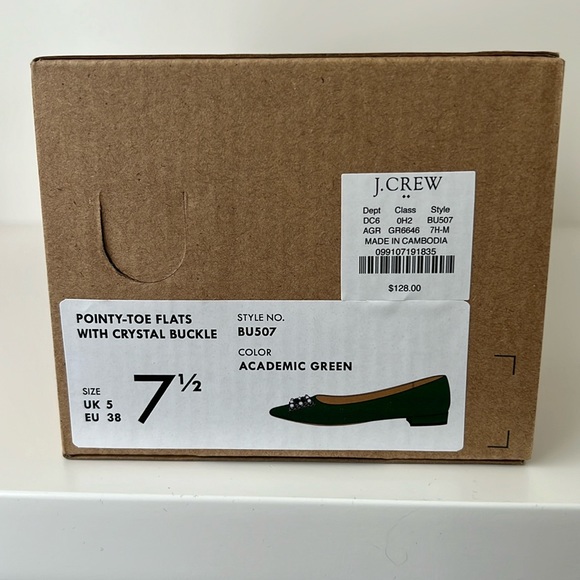 J Crew Pointy Toe Crystal Buckle Holiday Academic Green Flats Shoe Size 7 1/2 - Picture 3 of 4
